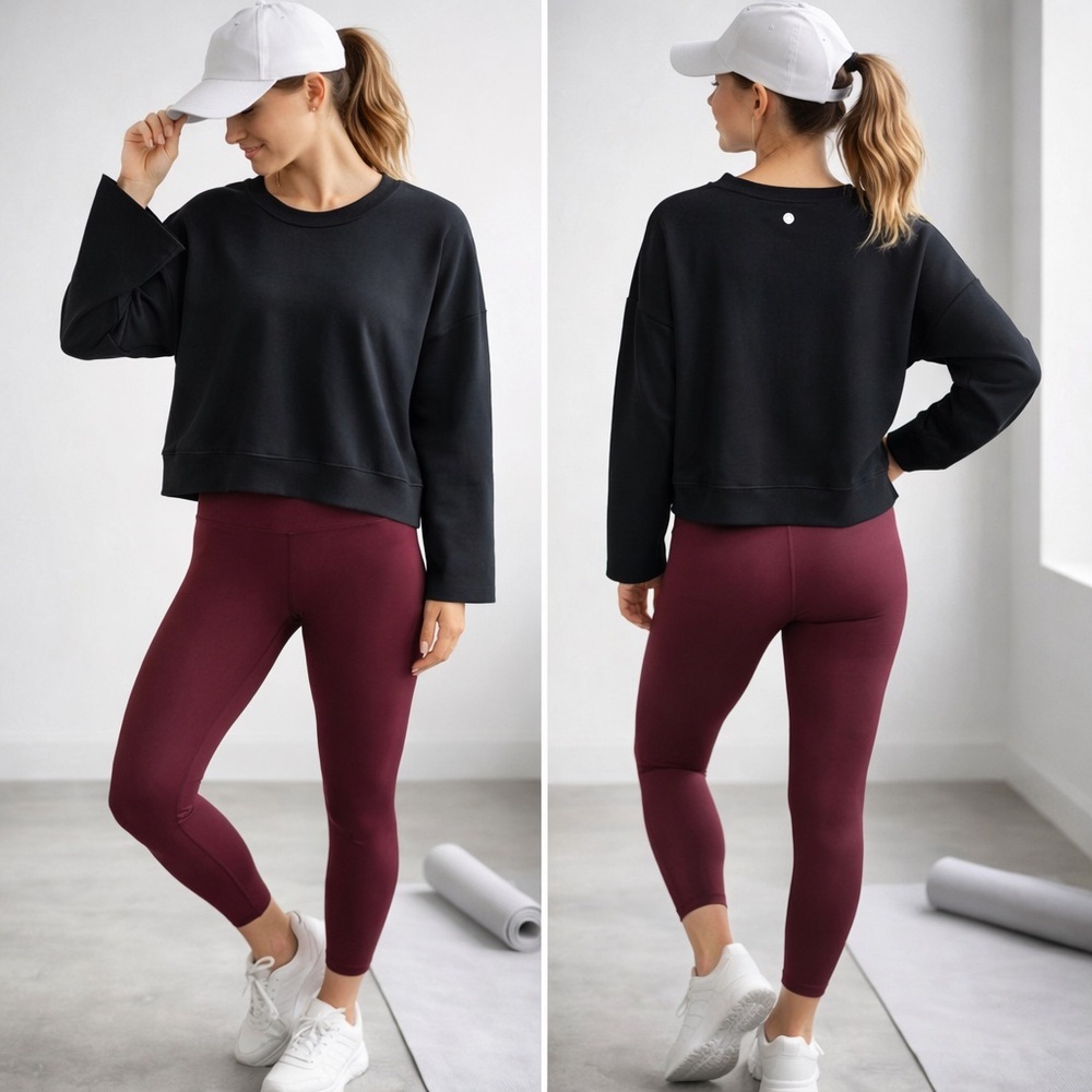 Z by Zella French Terry Ultrasoft Boxy Black Crew Sweatshirt Sz Medium 5168816